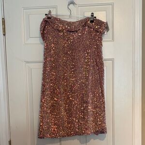 White Birch Strapless Dress with Pink and Gold Sequins